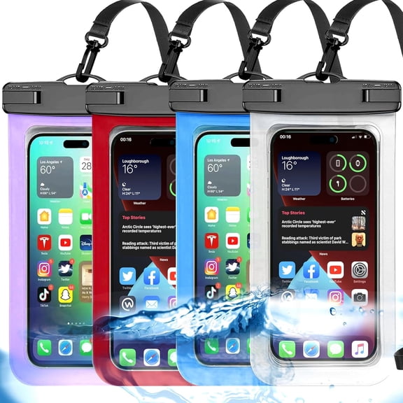 Up to 8.3" 4 Pack Universal Waterproof Phone Pouch, Large Phone Waterproof Case Dry Bag,Protection Level: IP68,Outdoor Sports for Apple iPhone,Samsung,and More,White,Blue,Red,Purple