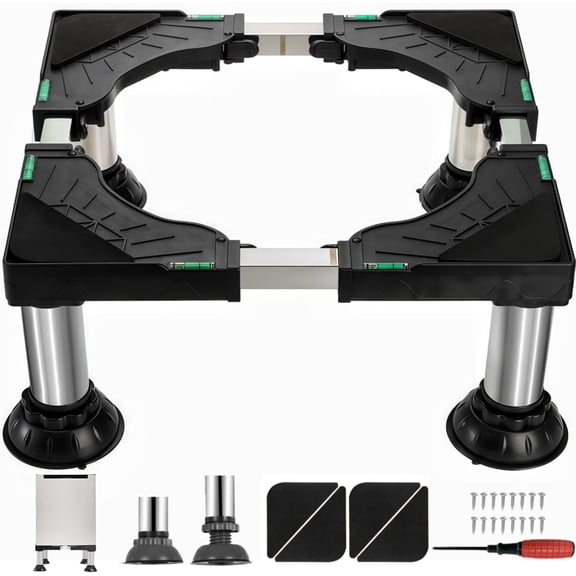 8.3"-9.5" Height Mini Fridge Stand, Washing Machine Pedestal with 4 Strong Feet, Adjustable Small Laundry Riser for Dishwasher, Multi-functional Universal Platform for Home Appliance, Black