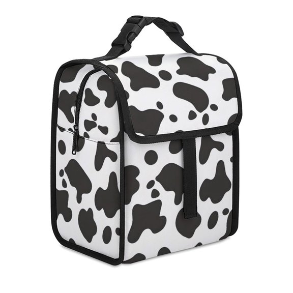 8.39.8in Insulated Lunch Bag Leak-Proof And Easy To Clean Zipper Design Lightweight And Large Capacity Simple Cow Print Pattern, Vector Art Style_3