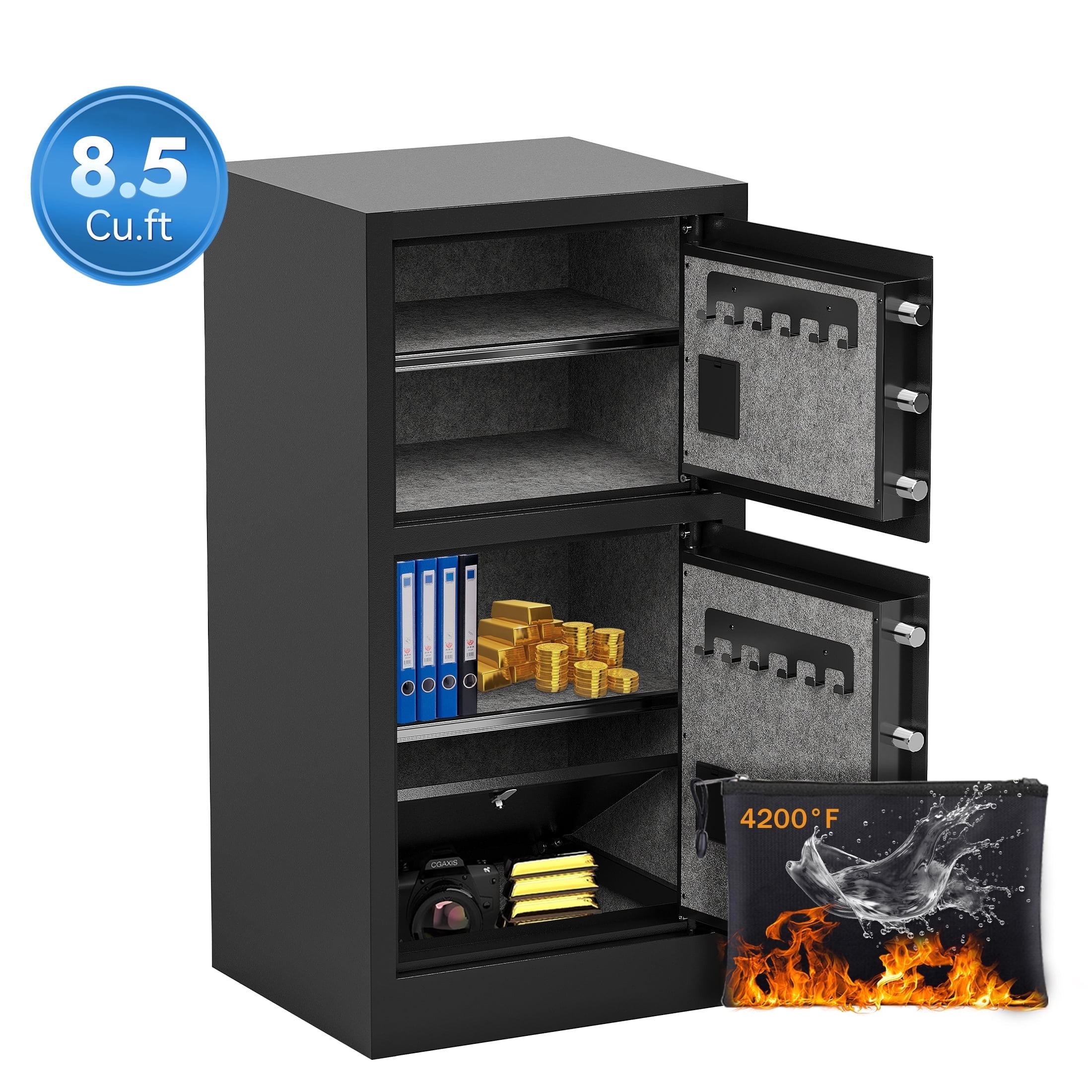 8.5 Cubic Feet Heavy Duty Dual Door Safe Box, Digital Drop Safe, Fireproof safe for Home, Office, Hotel