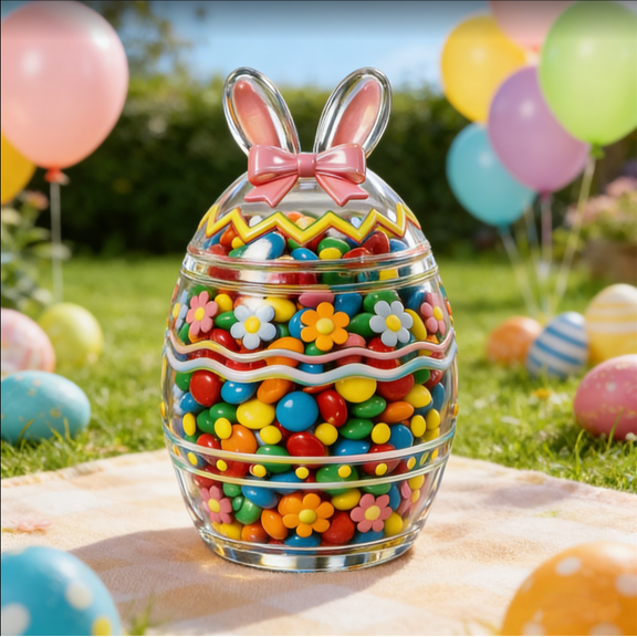 8.3" Cute Bunny Ear Carrot Candy Jar with Lid, Spring Easter Decorations Storage Container for Desktop Display, Festive Easter Decor Gift for Home and Kitchen B
