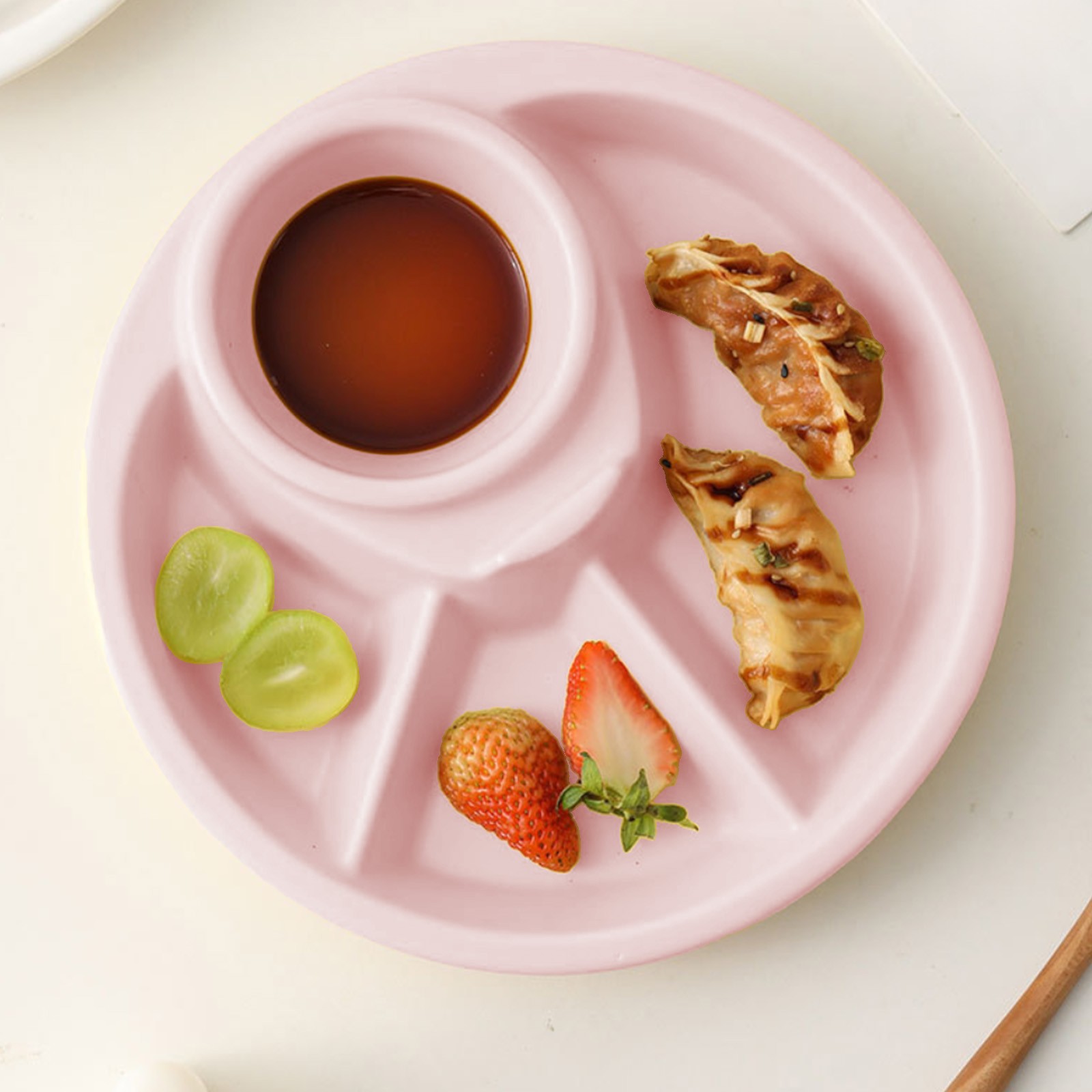 8.3" Divided Plastic Dinner Plate - Thickened Microwave-Safe Tray, 3-Compartment Meal Prep Dish, for Breakfast/Fruit Serving, Unbreakable Kids Tableware, Pink