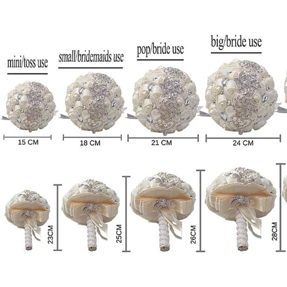 8.3" Handmade Satin Rose Bridal Bouquet Toss Round Wedding Bouquet Throw Toss Artificial Flower Bunch Light +