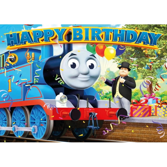 8.3 Inch Train Adventure Cake Topper  Square Edible Birthday Cake Decorations, Happy Birthday Cake