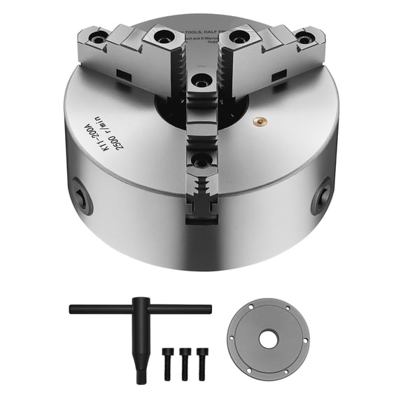 8"3-Jaw Self-Centering Lathe Chuck,200mm with 2-1/4"-8 Threaded Back Plate,0.16-7.87"Clamping Range,HT300 Cast Iron,Includes T-Wrench for Woodworking&Metal Lathe Machines