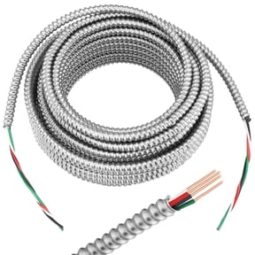 8/3 MC Cable Metal Clad Type 8 AWG 3 Cable with Ground Aluminium Armor Solid Copper Conductor for Indoor 25 Ft