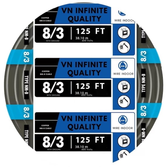 8/3 NM-B Non-Metallic Sheathed Cable Stranded Residential Indoor Wire (125 Foot)