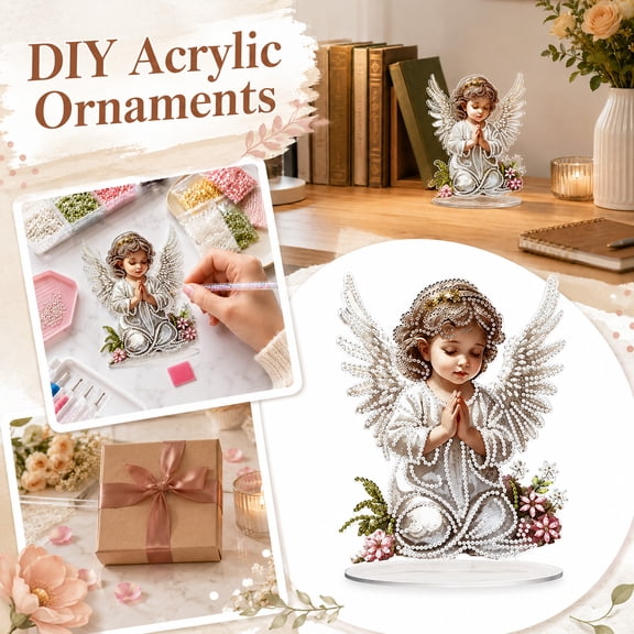 8.3" Praying Angel DIY Diamond Art Ornament Kit, Crystal Rhinestone Painting Decorative Figurine with Tools, Tabletop Home Decor for Spiritual, Religious & Holiday Displays