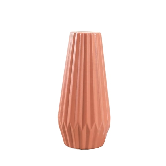 8.3" Vertical Ridged Shatterproof Plastic Vase, Faceted Matte Decorative Flower Container, Multi-Purpose Light Luxury Table Ornament for Flower Arrangements & Pen Storage