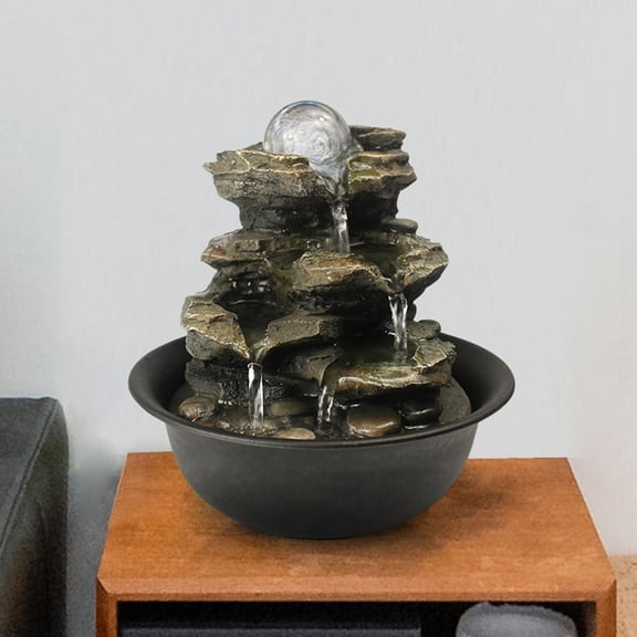 8.3-inch H 4-Tier Spinning Orb Rock Cascading Tabletop Fountain Indoor Waterfall Feature with Light