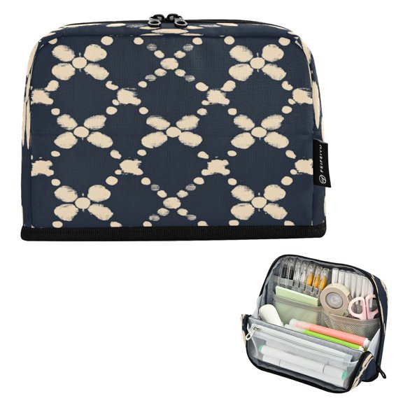 8.3"x5.9" Large-Capacity Multi-Pocket Vertical Pencil Case Black and Yellow Cross Check