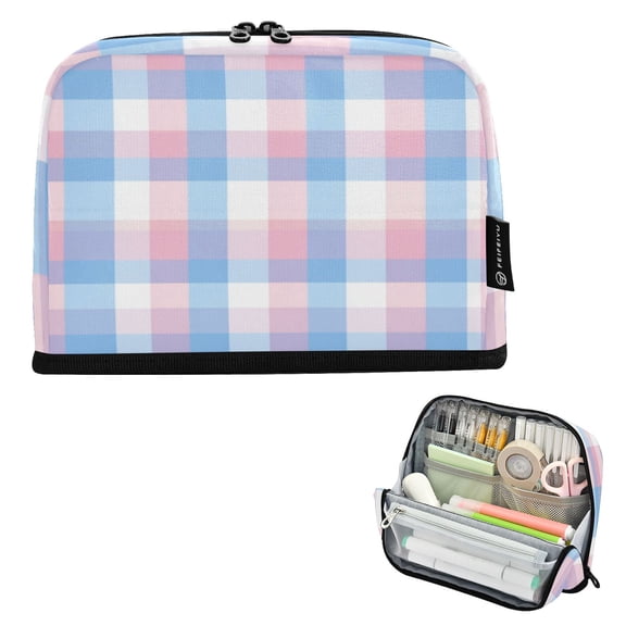 8.3"x5.9" Large-Capacity Multi-Pocket Vertical Pencil Case Blue and Pink Phone Wallpaper