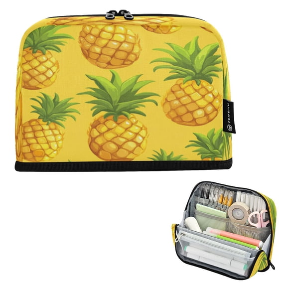 8.3"x5.9" Large-Capacity Multi-Pocket Vertical Pencil Case Cartoon Yellow Pineapple
