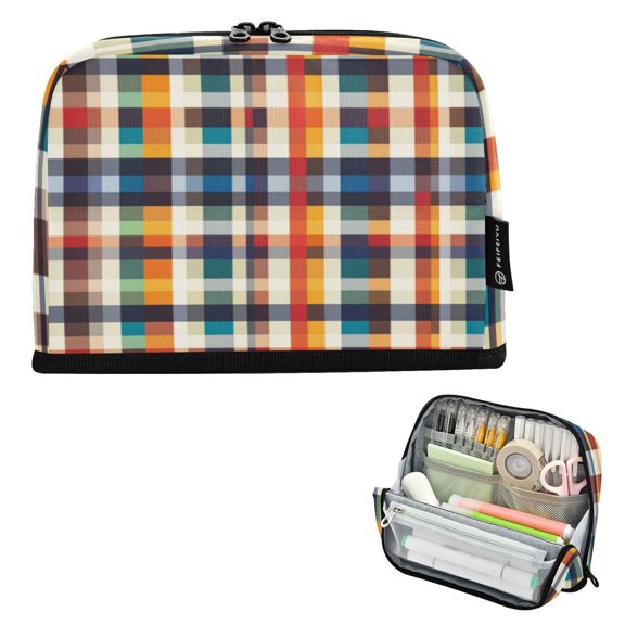 8.3"x5.9" Large-Capacity Multi-Pocket Vertical Pencil Case Irregular Check Pattern