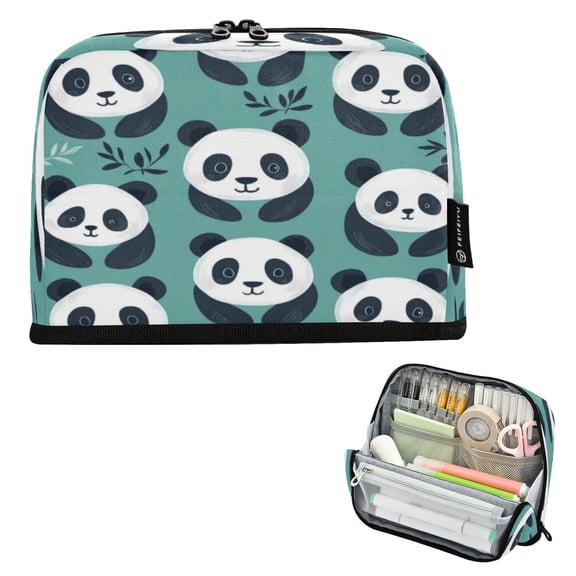 8.3"x5.9" Large-Capacity Multi-Pocket Vertical Pencil Case Lovely Pandas Pattern