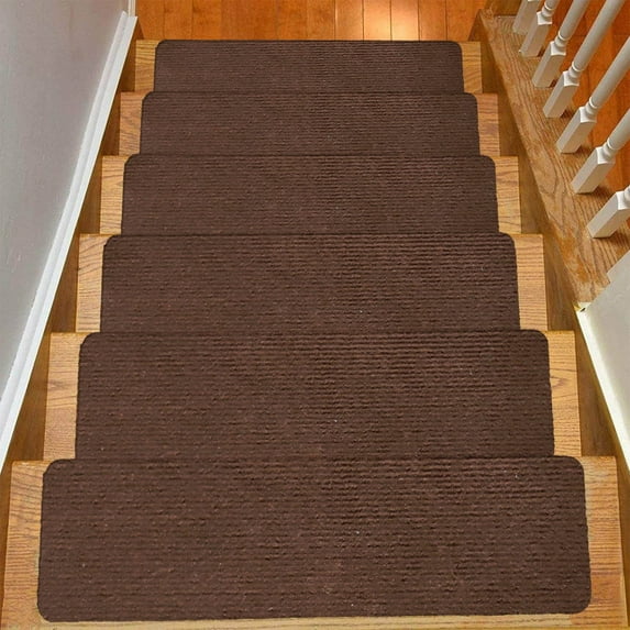 8" * 30" Self Adhesive Stair Step Mat Non Slip Carpet Floor Runner, for Home Indoor Stairs Safety Easy Install, Brown