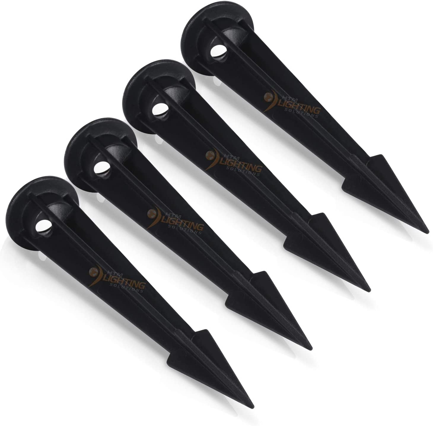 8.30 in. Tall Aluminum Ground Stake Mount with 1/2 in. NPT Thread Female Outlet for Outdoor Landscape Lighting Fixtures – Easy Install – Flood Light Accessories – Black (4-Pack)