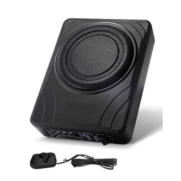 8" 300W Underseat Car Subwoofer, Slim Powered Car Subwoofers Under the Seat, Low Profile Audio Sub Built-in Amplifier, High/Low Level Input & Volume Controller for SUVs, Car, Truck, RV