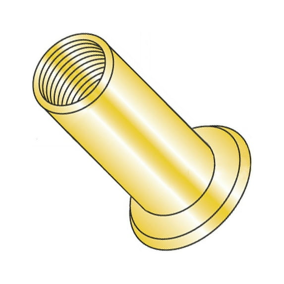 8-32 (Max Grip .120) Large Flange Blind Threaded Inserts / Steel / Zinc Yellow / Large Flange / Non-Ribbed (Quantity: 1,000 pcs)