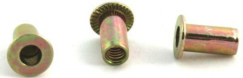 8-32 (Max Grip .160) Large Flange Blind Threaded Inserts / Steel / Zinc Yellow - 1000 Piece Carton