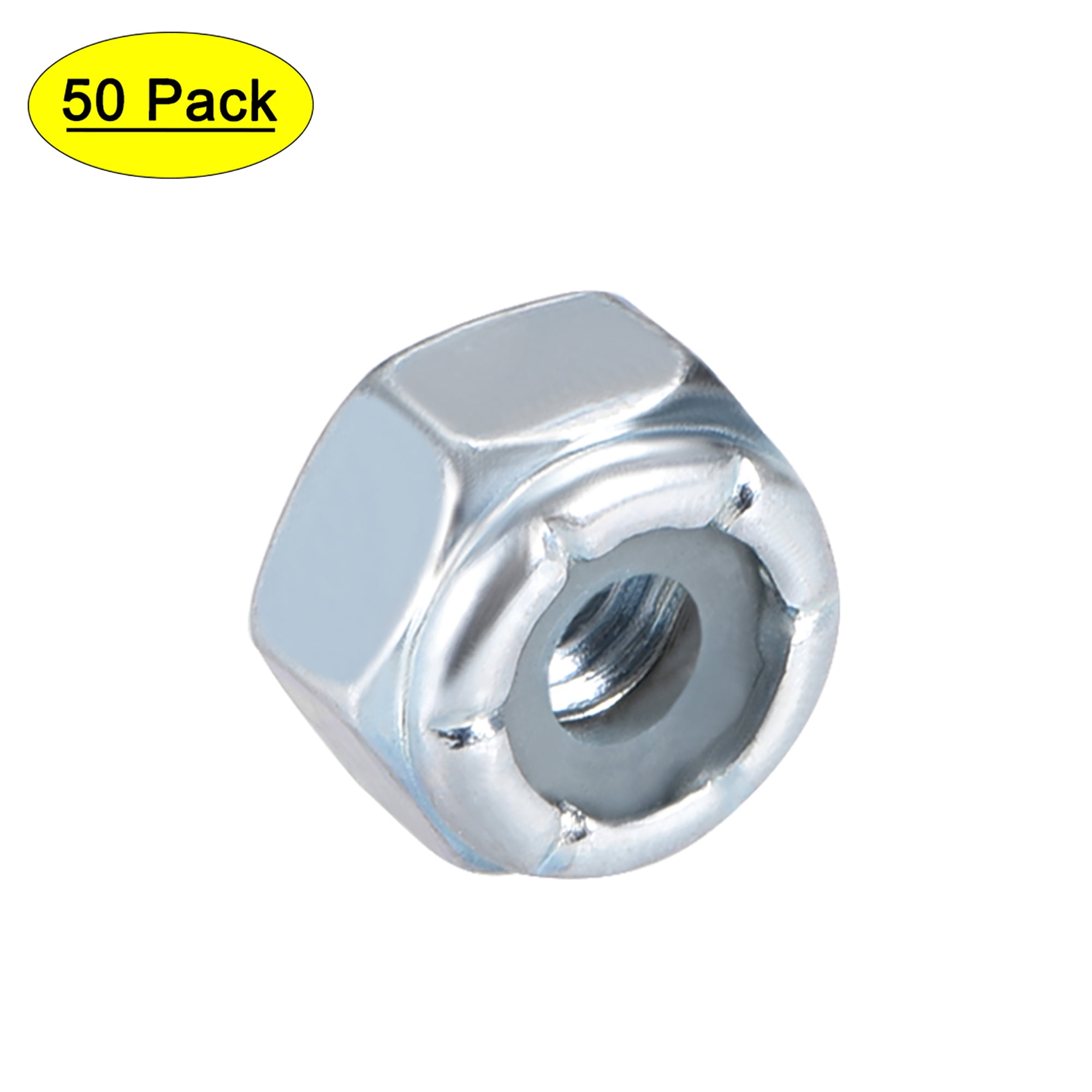 50pcs 1/4-20 Nylon Insert Hex Lock Nuts - Carbon Steel, Zinc Plated