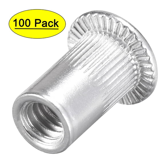 #8-32 Rivet Nuts Aluminium Alloy Knurled Flat Head Threaded Insert Nut Silver 100 pcs