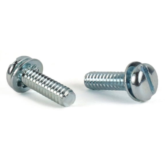 8-32 x 3/8" SEMS Screws / Internal Tooth Washer / Slotted / Pan Head / Steel / Zinc - 8000 Piece Carton