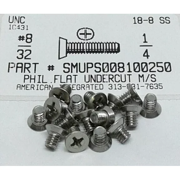#8-32X1/4 Undercut Flat Head Phillips Machine Screws Stainless Steel (50)