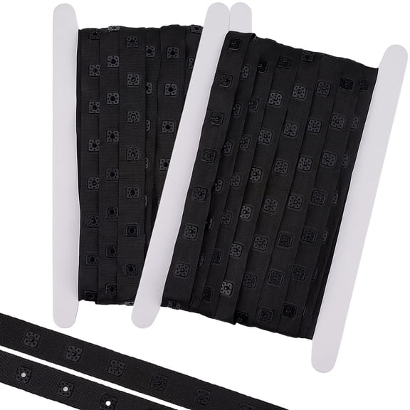 8.33 Yards Black Eyelet Snap Tape Grommet Trim Plastic Button Straps Polyester Retro Vintage Soft Grosgrain Hollow Replacement Ribbon