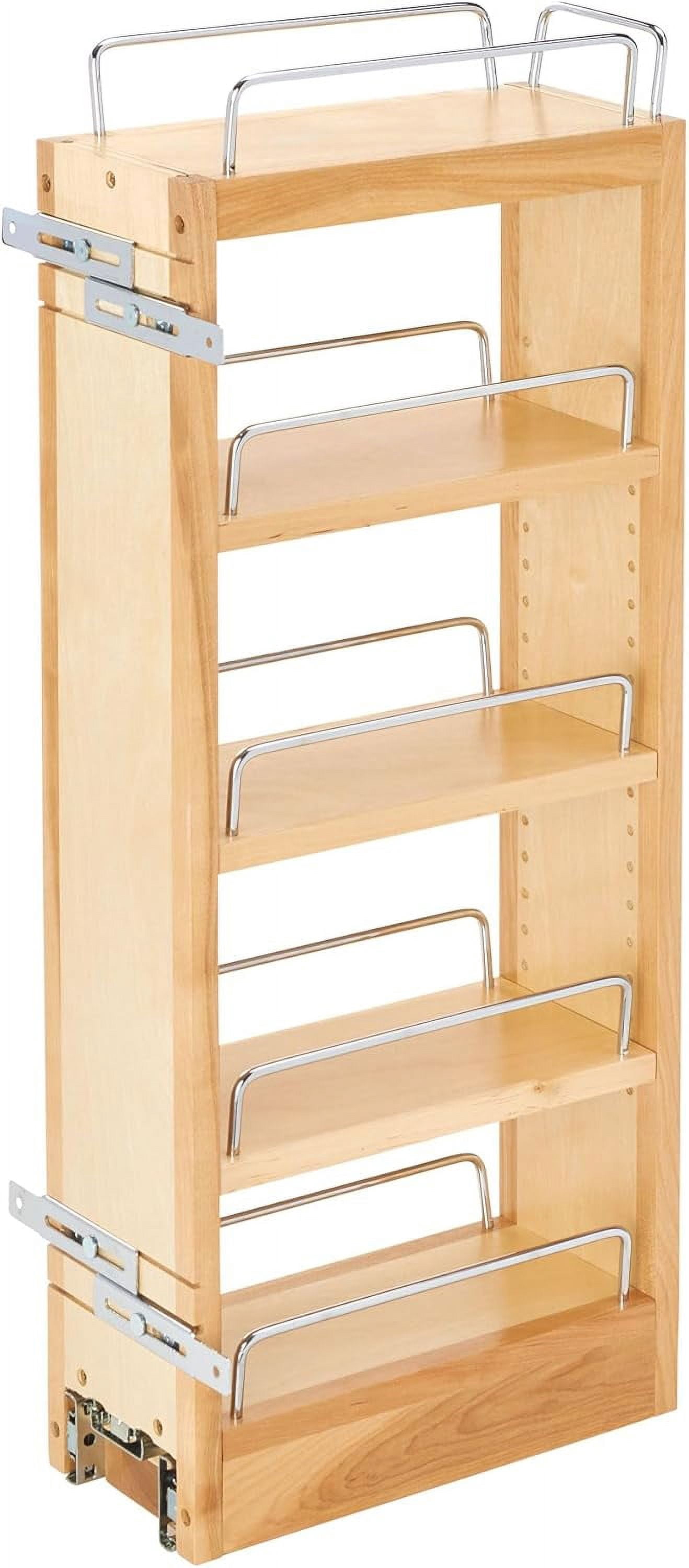 Rev-A-Shelf Pullout Wall Organizer - 3 Adjustable Shelves For Cabinet Doors, Spice Rack, Maple Wood, 13.13x4x25 Inches