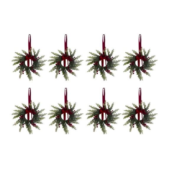 8 35CM Small Christmas Wreath, Christmas Wreaths for Kitchen Cabinets, Mini Christmas Wreaths with Velvet Bow Red Berry, Artificial Mini Wreaths for Cabinets, Christmas Wreaths for Window Door