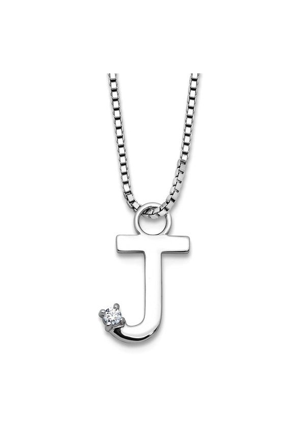 8.35mm Ss Rhodium Plated White Ice .03 Diamond Letter Name Personalized Monogram Initial J With 2 Inch Extension Necklac