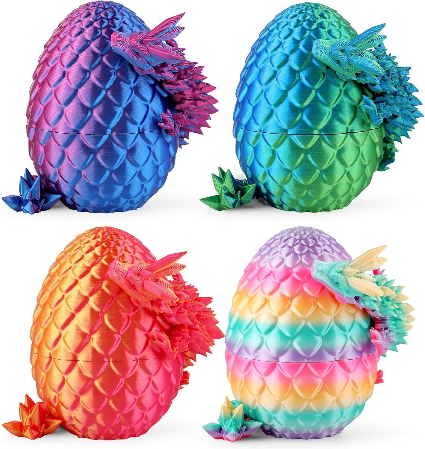 8" 3D Printed Dragon Eggs, Mystery Crystal Dragon Egg for Easter Basket Stuffers, Unique Easter Toys & Decor, Fantasy Tabletop Decor for Kids & Collectors (4 Pack)
