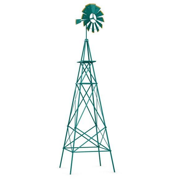 8.3FT Tall Decorative Metal Windmill,Outdoor Weather Vane with 4 Ground Stakes, Ideal for Garden Lawn Landscape, Green