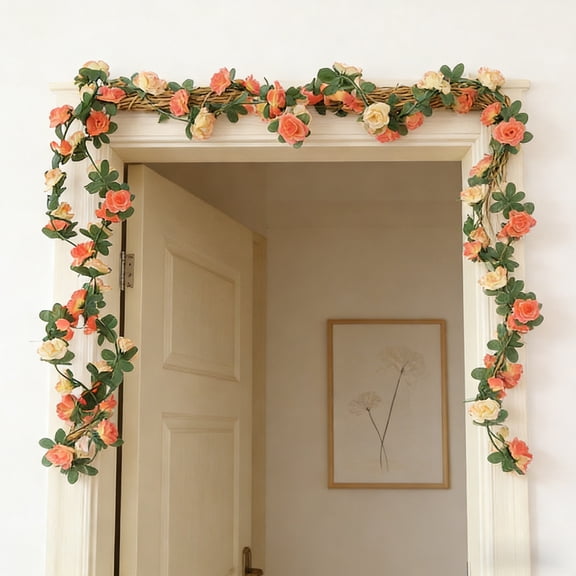 8.3ft Artificial Silk Flower Wall Hanging, 45 Flowers 250cm Long Plastic Strands in Orange for Home Décor, Wedding & Party Decoration