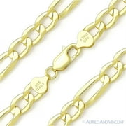 ALFRED & VINCENT 8.3mm Figaro / Figaroa Link D-Cut Pave Italian Chain Bracelet in .925 Sterling Silver w/ 14k Yellow Gold