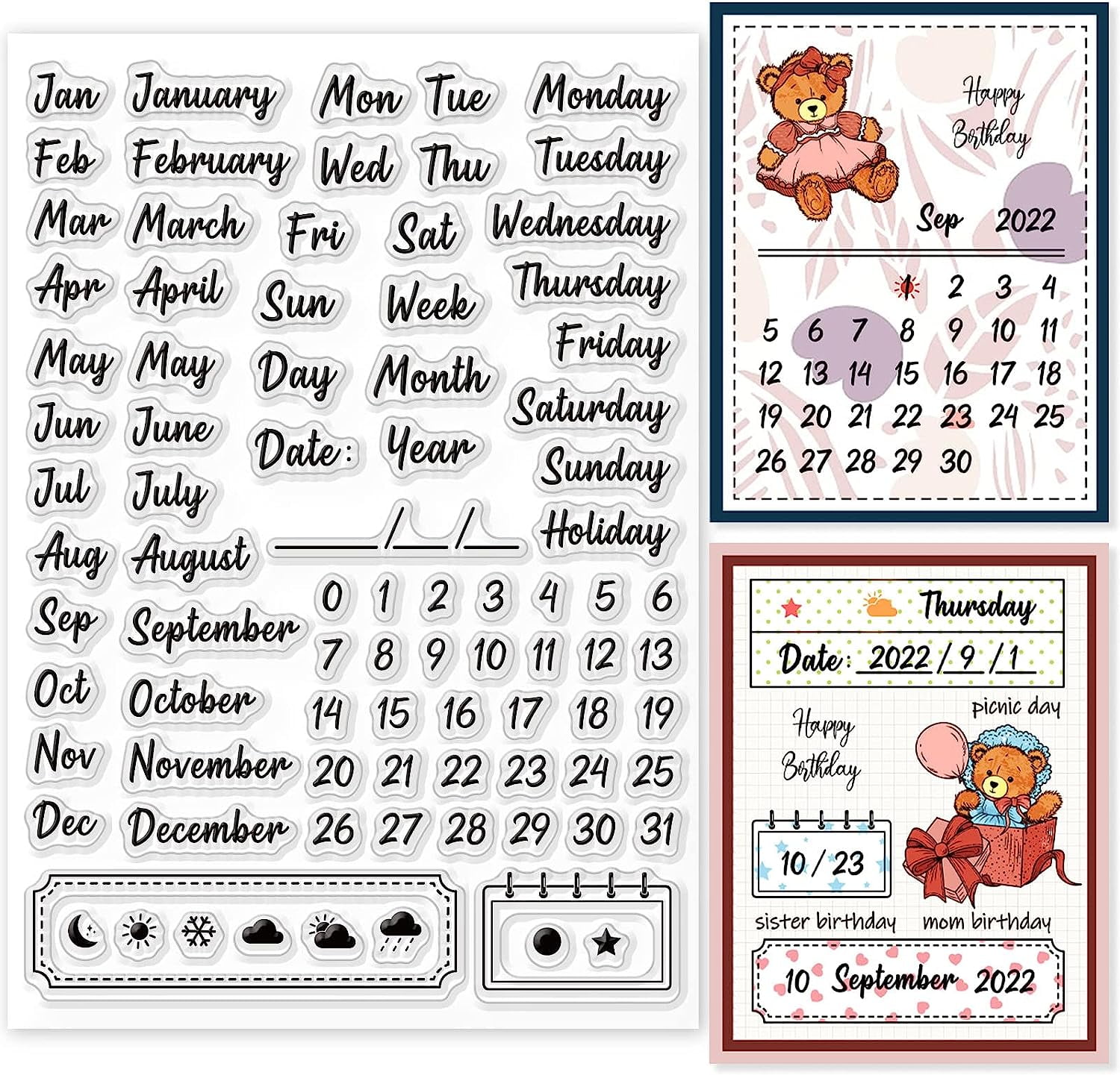 Calendar Clear Stamps Weather Signs Silicone Stamps Week Rubber Stamp ...