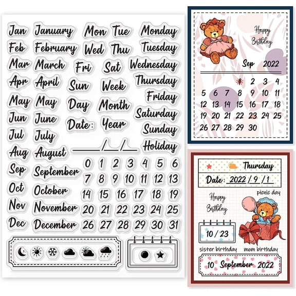 Calendar Clear Stamps Weather Signs Silicone Stamps Week Rubber Stamp Month Silicone Transparent Seal Stamps