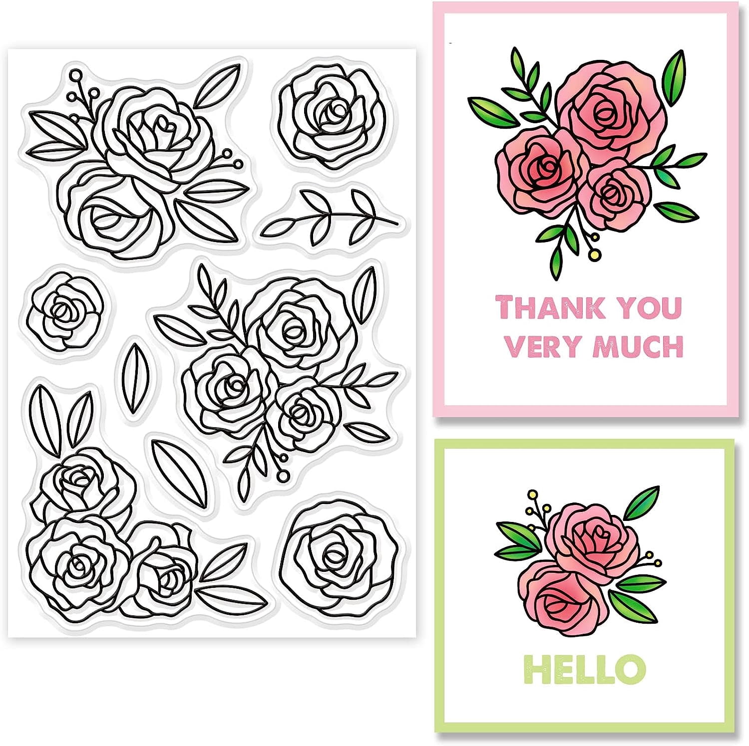 8.3x5.8in Rose Clear Stamps Silicone Stamps Flowers Leaves Transparent ...