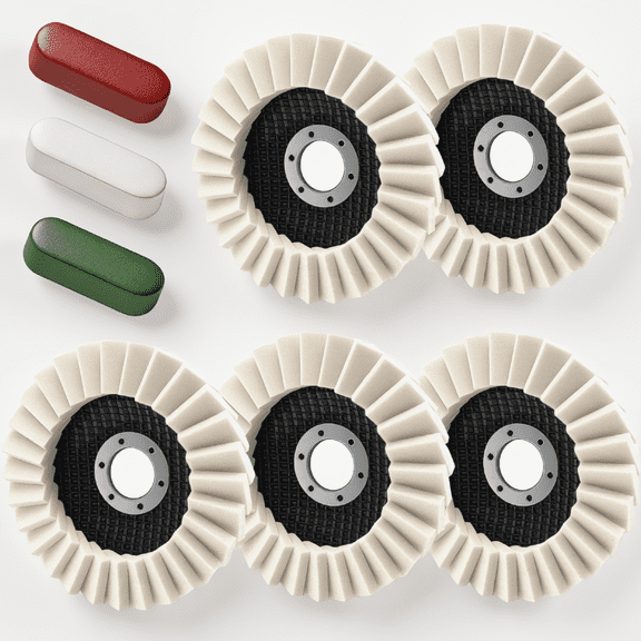 8 4-1/2 Inch x 7/8 Inch Buffing Wheel Kit with Polishing Compound for Angle , Metal, Wood, Auto