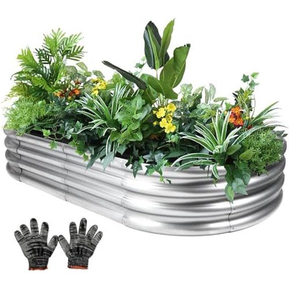 8×4×1 ft Large Galvanized Raised Garden Bed Outdoor, Easy Assembly Metal Planter Box for Gardening, Vegetables, Herbs, Flower