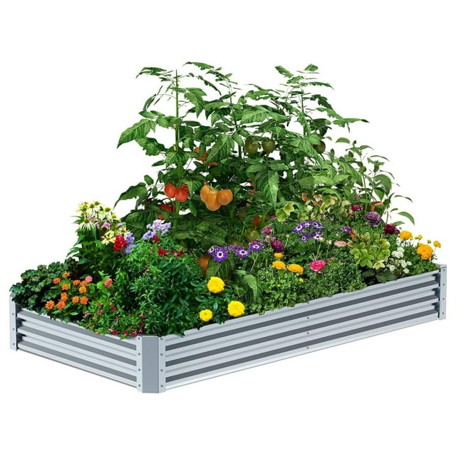 8×4×1FT Galvanized Raised Garden Bed Kit, PETNOZ Easy Quick Setup