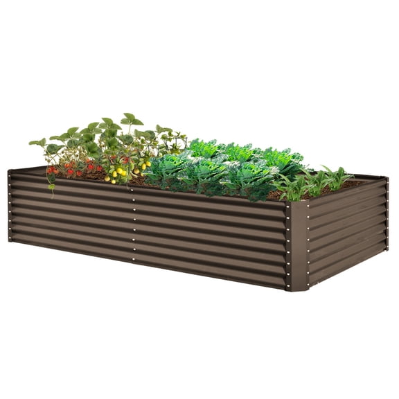 8×4×2FT Metal Raised Garden Bed, Rectangular Deep Root Box Planters, Large Planter Raised Beds for Vegetables, Flowers, Herbs, and Succulents, Brown