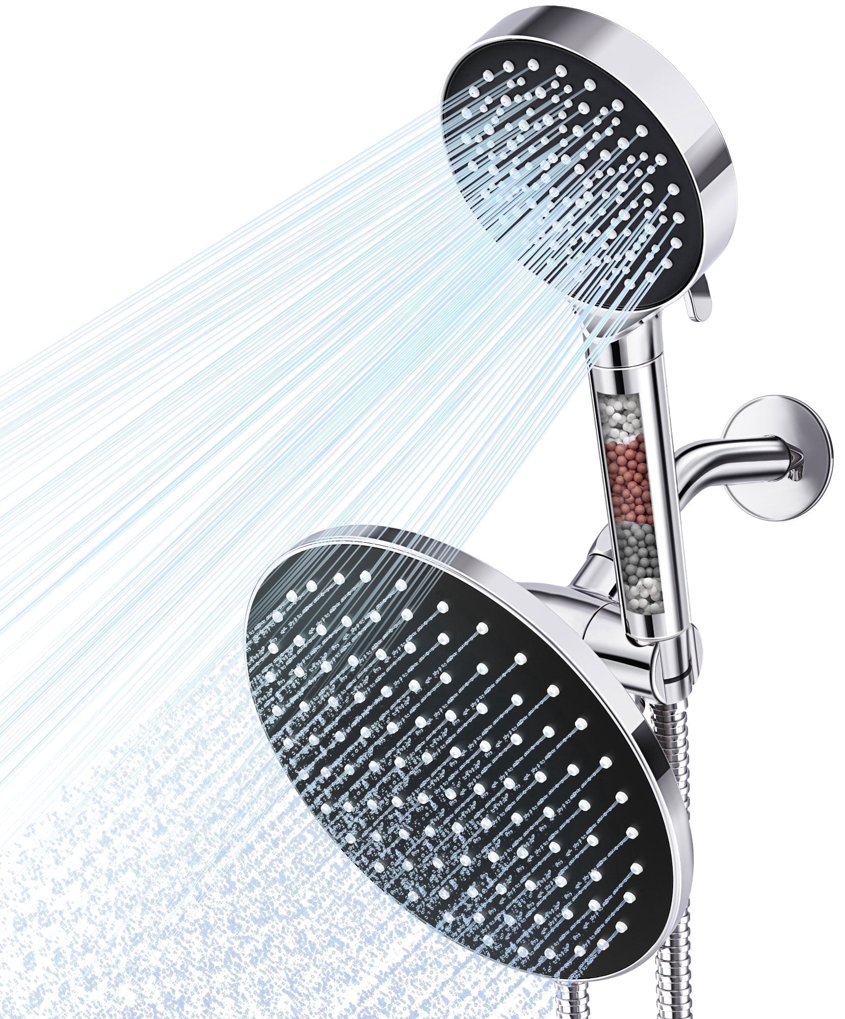 Qunler Dual Shower Head with Filter, 6 Modes 3-Way Rainfall High Pressure Showerhead with Handheld Combo 72" Long Hose, Black