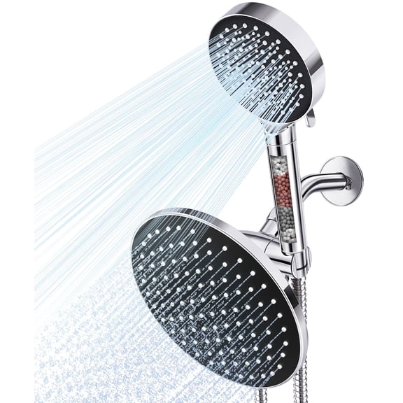 Qunler Dual Shower Head with Filter, 6 Modes 3-Way Rainfall High Pressure Showerhead with Handheld Combo 72" Long Hose, Black
