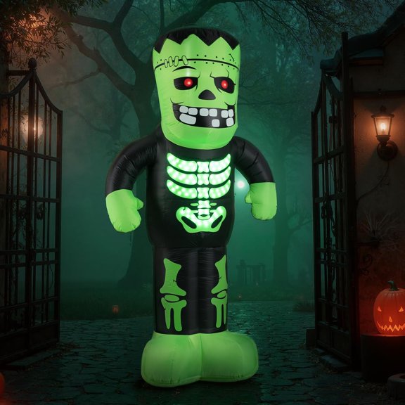 8.4 Ft Halloween Inflatable Frankenstein Skeleton, Light Up Outdoor Yard Decoration with LED Lights, Scary Blow Up Monster for Lawn, Garden, Party, Home, Indoor & Outdoor Holiday Display