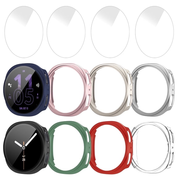 8 4 Pack Case for Samsung Galaxy Watch 9/8 40mm with Tempered Glass Screen Protector, Waterproof Screen Protector Shockproof Hard PC Cover Compatible with Galaxy Watch 9/8 40mm