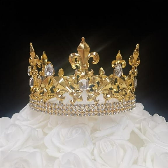 8.4 oz Fleur De Lis King Gold Crown Cake Topper - Clear
