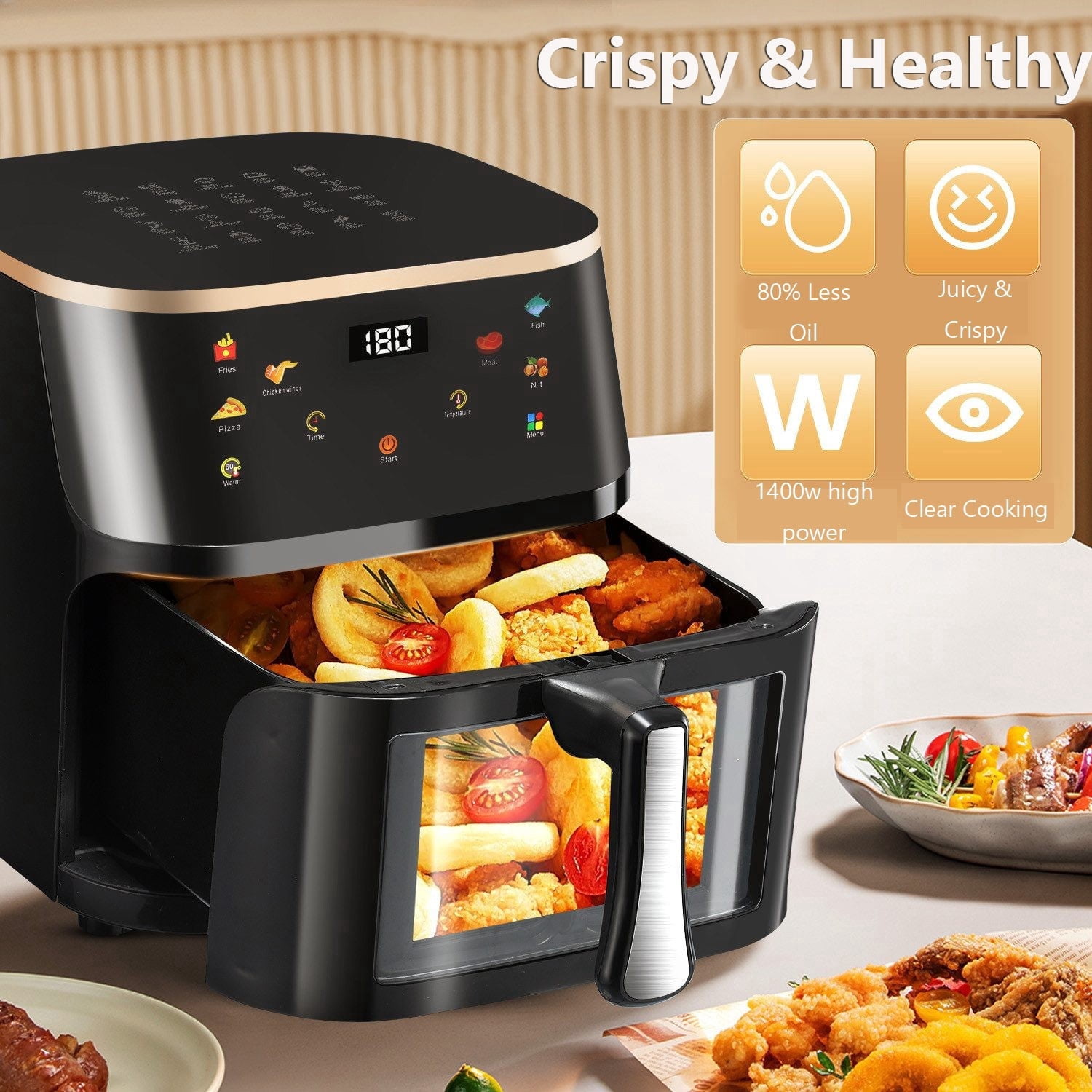 8.45QT Air Fryer with 6 Food Preset, LED Digital Touch Screen, Roast, Reheat, Dehydrate, Bake, Steam, 360° Hot Air, 85% Less Oil Healthy Cooker for Family Size