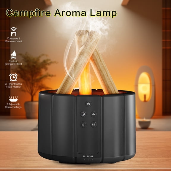 8.45oz Advanced Bonfire Aromatherapy Light - Remote Control Essential Oil Diffuser, Wood Cold Mist Humidifier, Timer & Auto-Off, Christmas/Halloween Decoration for Bedroom/Study/Office